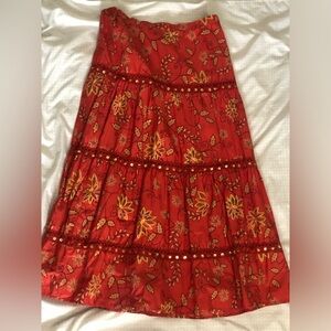 Coldwater creek, orange, red yellow floral skirt, long flow he